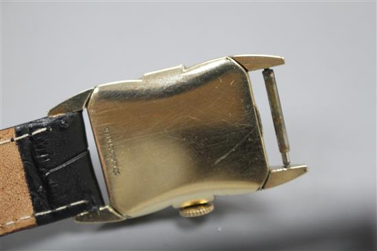 A gentlemans 1940s Art Deco 10k gold filled Longines Wittnauer manual wind wrist watch